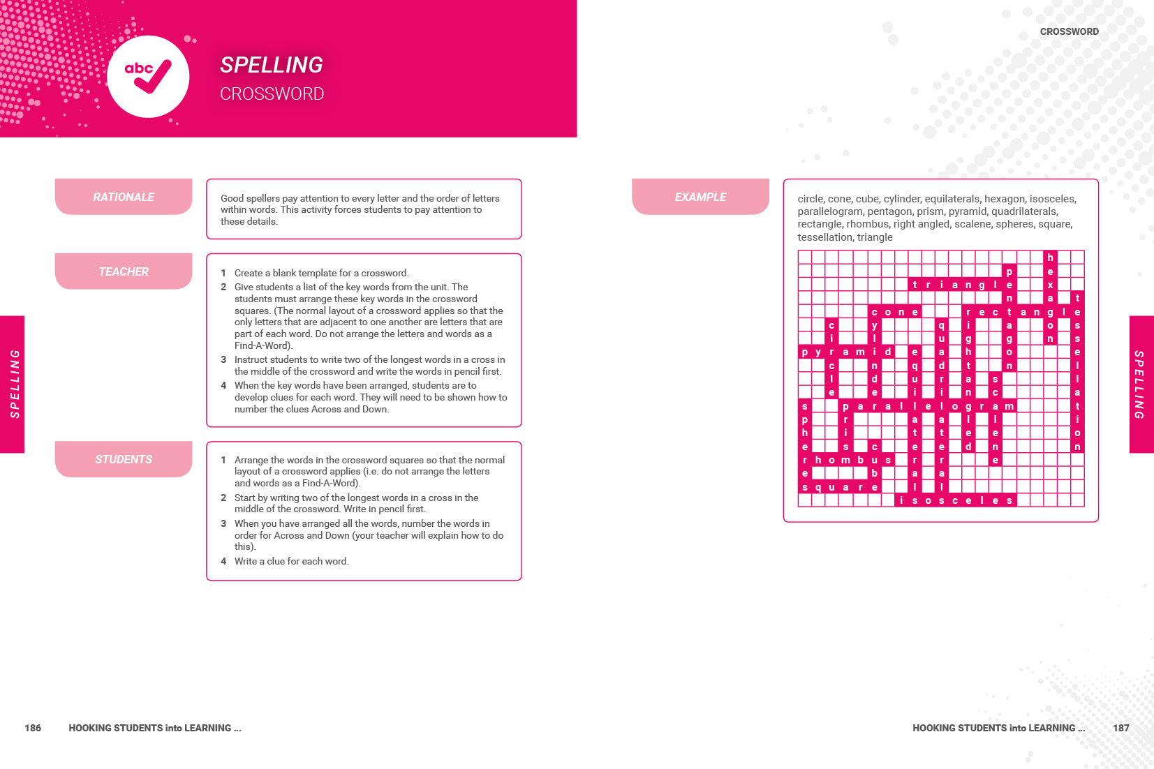 Example page from the Spelling section of "Hooking Students Into Learning... in all curriculum areas" by Patricia Hipwell