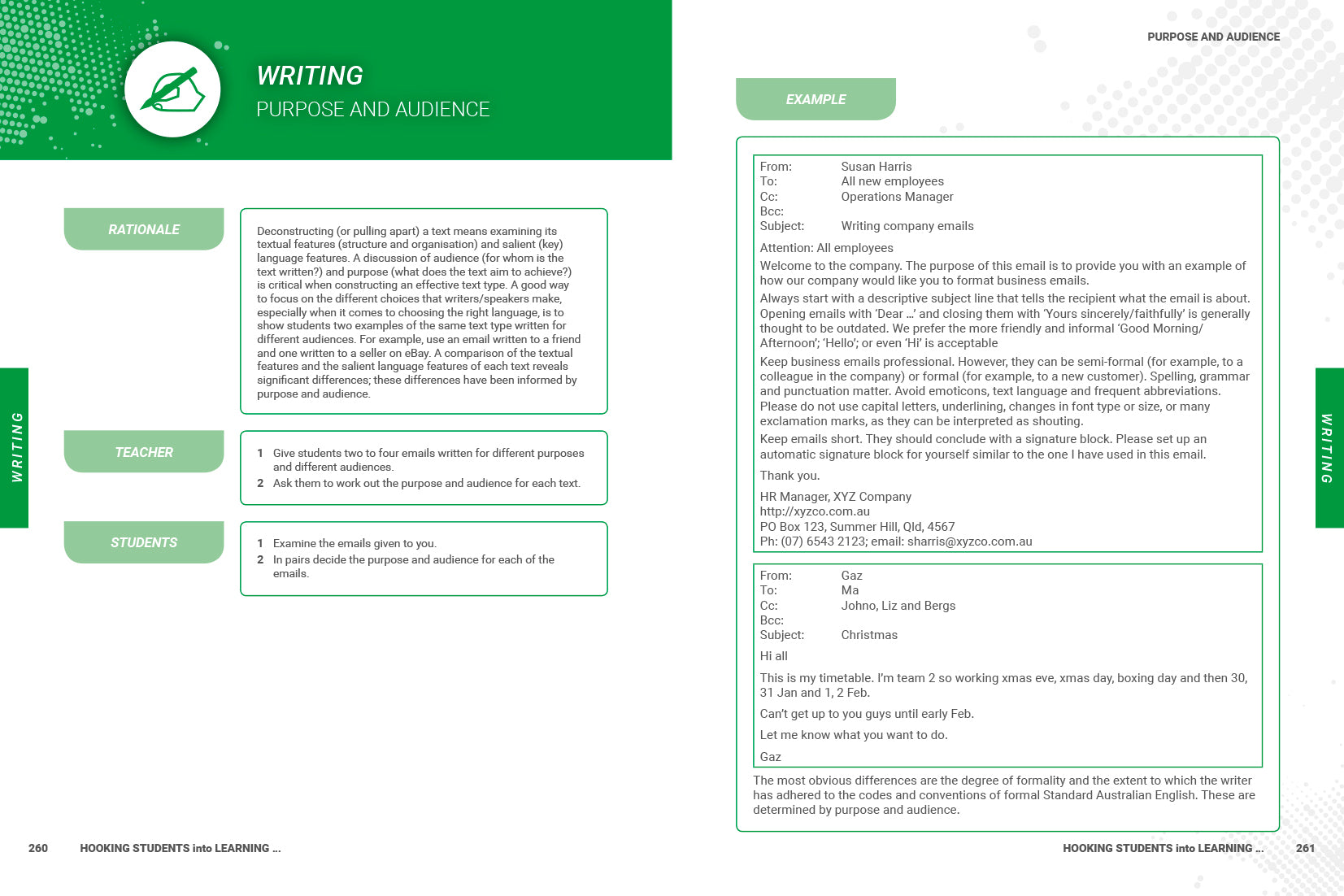 Example page from the Writing section of "Hooking Students Into Learning... in all curriculum areas" by Patricia Hipwell