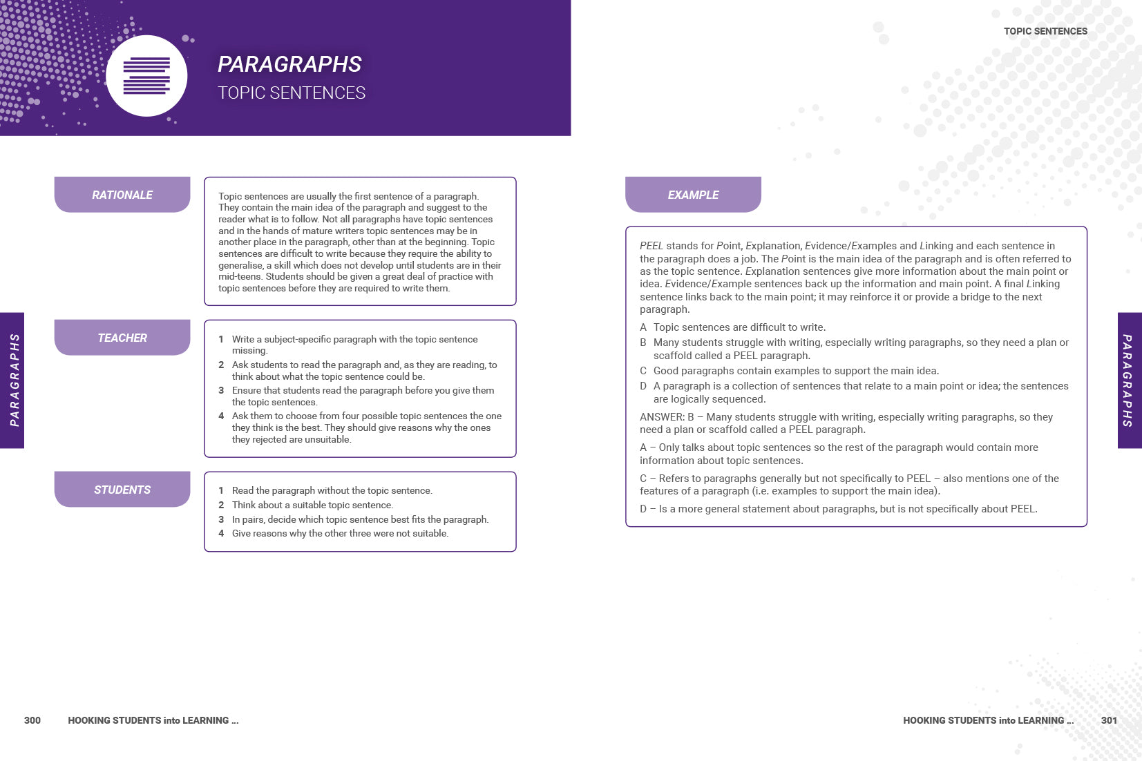 Example page from the Paragraphs section of "Hooking Students Into Learning... in all curriculum areas" by Patricia Hipwell