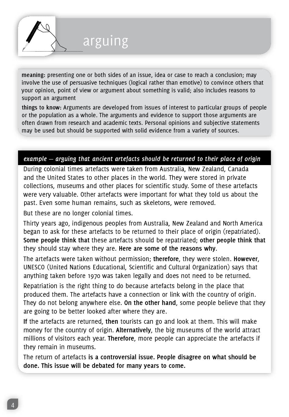 An example page from "How to write what you want to say... in the secondary years" by Patricia Hipwell.